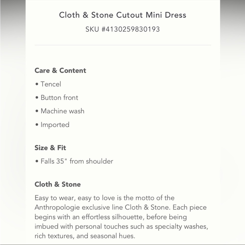 Anthropologie NWT Cloth & Stone Cutout Mini
Dress Size L. - Picture 7 of 10
